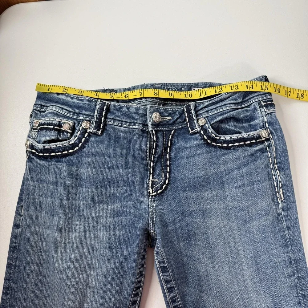 Miss Me Jeans Womens 31 Blue Bootcut Embroidered Distressed Stretch Mid‎ Rise